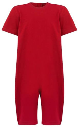 SpecialKids.Company Kaycey Zip back Short Sleeve Short Leg Knee Length Jumpsuit, Adaptive Clothing for Kids with Special Needs, Soft Cotton, Red,11-12 Years