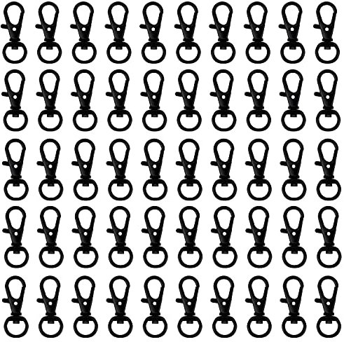 Belle Vous Karabinerhaken, drehbar, Metall, Schwarz, 50 Stück – 33 mm lang – Haken für Ringe, Verschlüsse, Kunsthandwerk, Schmuck, Ketten und Schlüsselanhänger