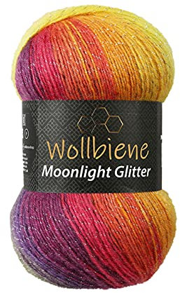 Moonlight Glitter Batik Simli 100g Strickwolle Wolle zum Stricken und Häkeln 20% Wolle Metallic-Wolle türkische Wolle Farbverlaufswolle Glitzerwolle (2600 rainbow)