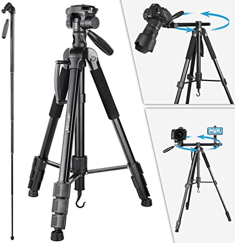 70” Camera Monopod 3-in-1 Multifunctional Tripod - Lightweight Aluminum with 360° Adjustable Ball Head and Phone Holder Mount for DSLR, Cell Phone and DV Video