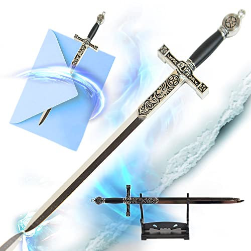 Swords and more Ouvre-lettre en forme de roi Arthus Excalibur avec support, accessoires de bureau, épée miniature, roi Arthur, décoration d'intérieur, 21 cm de long, matériel de haute qualité