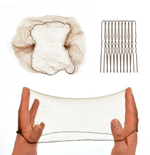 50 Stück Unsichtbare Haarnetze Unsichtbares Elastisches Rand Mesh Nylon Haar Netze Mit 40 U Haarnadeln Haarnetz Knotenringe für Ballett Tänze Haarstyling Haardonut (Braun)