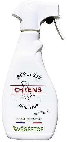 VEGESTOP Répulsif Chiens - Spécial intérieur - 500 ML - Dissuasif - Mauvaises habitudes - Education - Anti Urine - Anti Griffe - Protection Mobilier, Canapé, Lit, Porte, Plantes - Spray Vaporisateur