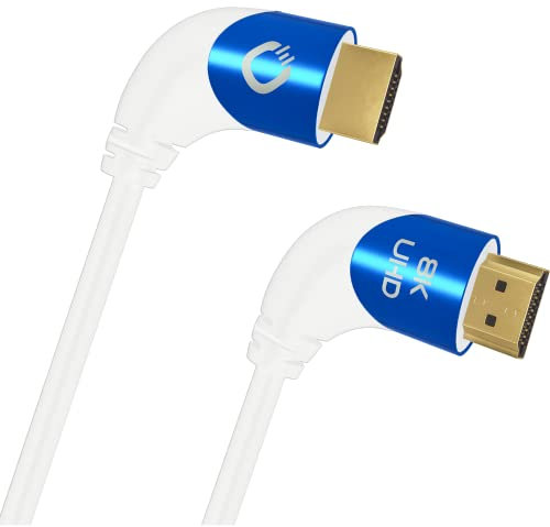 Oehlbach Shape Magic 90 UHD - 8K Ultra High Speed 2.1 HDMI-Kabel - Zertifiziert 48 Gbps (90 Grad Winkelstecker, OFC Kupfer, 4K@120Hz, 8K@60Hz, eARC, dynamisches HDR) weiß - 3m