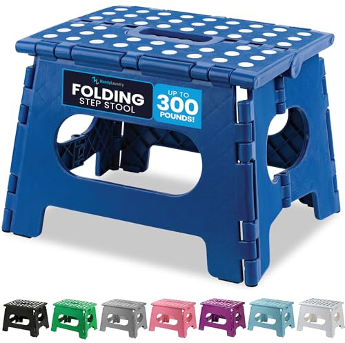 Handy Laundry Marchepied pliable de 22,9 cm, bleu, antidérapant, peut supporter 136 kg | Marchepied pliable bleu, 22,9 cm, antidérapant, peut supporter 136,1 kg, cuisine, salle de bain, chambre à coucher, adultes