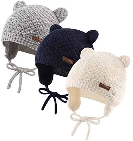 XIAOHAWANG Baby Wintermütze Jungen Mädchen Warmer Strickmützen Weicht mit Süße Bärenohren