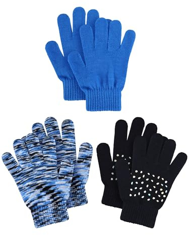 3 Pairs Kids Knitted Gloves Magic Winter Stretchy Warm Gloves for Kids Full Finger Mittens for Children Boys Girls 5-12 Year(Stylish Style)