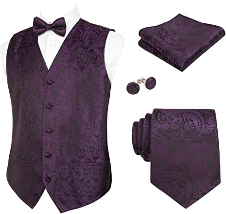 Alizeal Herr klassisk 5 st Paisley Jacquard kostym väst set, 185-Plommon Lila, XXL