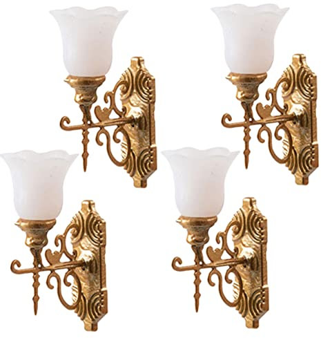 Happyyami 4stücke Miniaturwandlampe Für Puppenhausbeleuchtung Mini-wandlampenmodelle Mikro-landschaftslampendekor Sandtisch-DIY-Materialien Leuchtender Wandlampe-schmuck