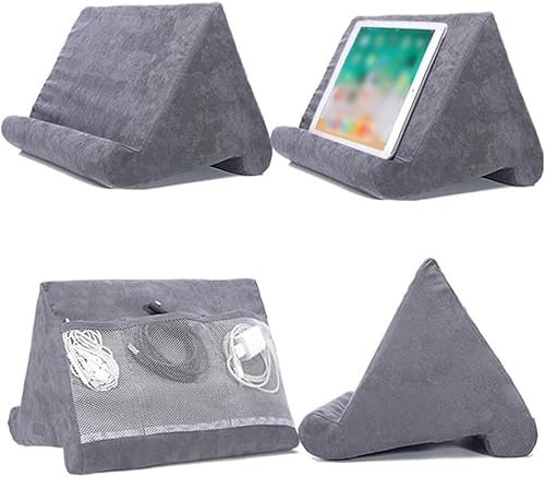 Yuehuamech Tablet- und Smartphone-Ständer, Multi-Winkel Lap-Montierter Soft Stand für Tablet, Buch und E-Reader, Zeitschriften, Universal Lazy Halter mit großen Mesh Taschen