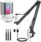 NJSJ Gaming Microfono para PC USB, RGB Condensador Micrófono de Cardioide per Ordenador PS4 PS5, con Botón de Silencio, Trípode, Filtro Anti-Pop, Soporte de Choque (Blanco-con Brazo)