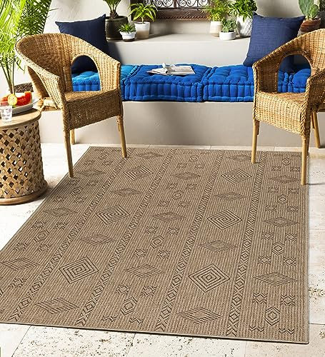 Carpettex Outdoor Teppich Wetterfest 80 x 150 cm Läufer, Sisal & Jute Optik, Natur - Ideal für Balkon, Garten, Terrasse, als Küchenläufer - Teppich Waschbar, Wasserfest, Pflegeleicht, Vintage Design