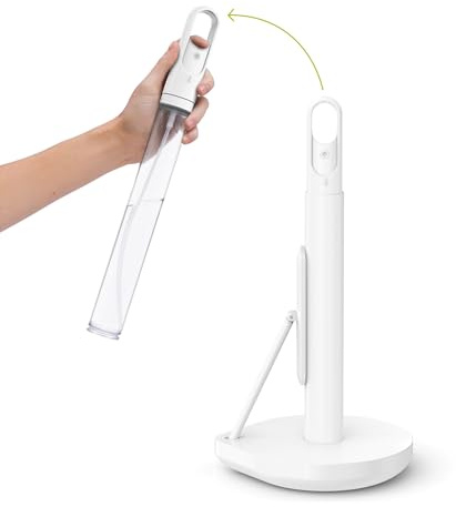 simplehuman Köksrullehållare med spraypump, fristående, lätt ett ark slitage, viktad bas (passar köksrullar som mäter 23–28 cm), vitt stål, KT1199