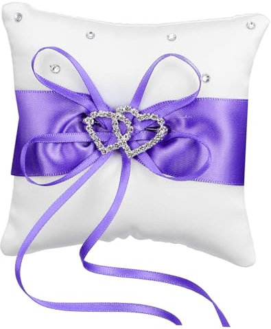 Abaodam 2stücke Doppelte Herzform Hochzeitsringkissen Mit Satinbändern Und Glitzersteinen Für Brautzeremonie Leicht Und Handlich Perfektes Hochzeitsgeschenk Für Brautpaar