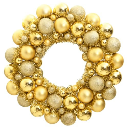 Premium Weihnachtskranz Haustür, Tisch & mehr | Adventskranz außen & innen | Weihnachtstürkranz in Gold mit 82 Kugeln