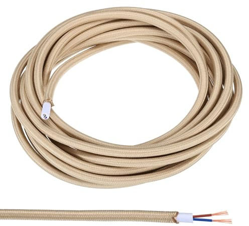 PATIKIL Tyg täckt tyg rund tråd, 16,4 ft 18AWG 2 vintage kärna elektrisk vävd sladd för DIY projekt ljushänge, beige