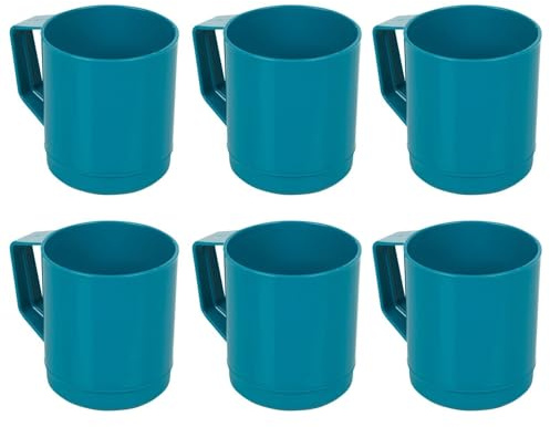 URBN-CHEF 6 Set Plastic Mug Tumbler Cup & Handle Party BBQ Microwave Dishwasher Safe 260ml (Teal)