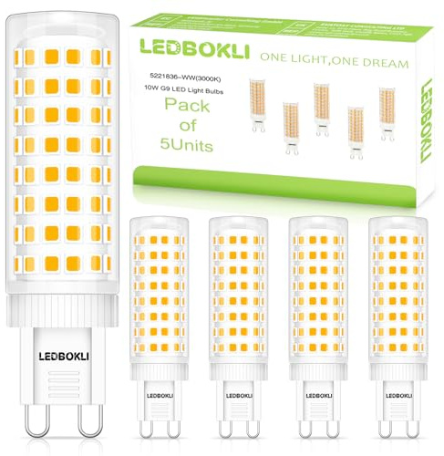 LEDBOKLI G9 LED Bulbs - 10W Warm White 3000K, Equivalent to 80W Halogen, 900LM, AC100-240V, Energy Saving, Non Flicker, Non-dimmable, 5PCS