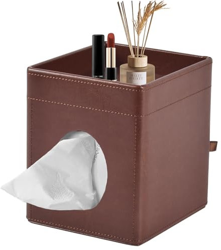 XNONE Taschentuchbox-Abdeckung, quadratisch, PU-Leder Kosmetiktuch-Organizer mit Ablageschale,stilvoller Servietten Caddy dekorativer (Braun)