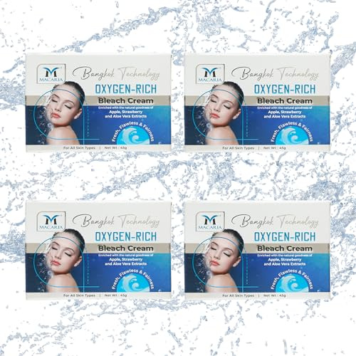 Macaria Crema Decolorante all'Ossigeno - Decolorante Senza Ammoniaca per Viso e Corpo, Crema Diamante di Luce per Schiarire i Peli, Crema Decorrente Pelu Sbiancante - 45g - Confezione da 4