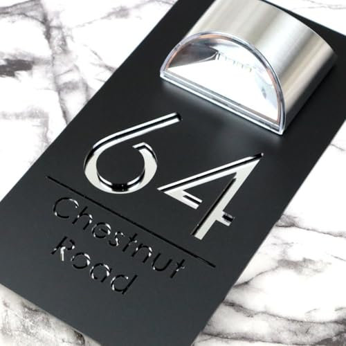 Targa Personalizzata Cancello A Luce Solare,Numero Civico Esterno Personalizzato Illuminato Led Moderno Numeri Civici Personalizzati Da Esterno Targhe E Cartelli Decorativi (Argento nero,15 * 29cm)