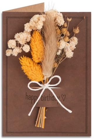 Geburtstagskarte, Geldgeschenk Geburtstag, Geburtstagskarte mit der Aufschrift Happy Birthday inklusive Trockenblumen und Juteband, Geburtstagskarte Frau, Geburtstagskarte Mann