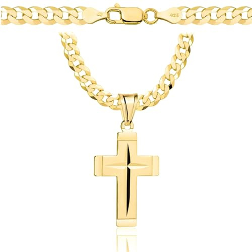 AMAR OPRAVA Goldkette mit Kreuz - Panzerkette 585/925 Gold Massiv 5 mm