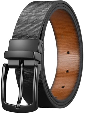 ISAKEN Ceinture Homme en Cuir avec Boucle Longueur 122cm Largeur 33mm Ceinture Réversible en Cuir Ceinture Automatique Boucle Homme Ceinture de Travail Réglable, Type 1., M