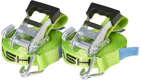 ERGOLASH - Set di 2 cinghie di tensione, 6 metri (6 m di lunghezza), 35 mm di larghezza, forza di trazione LC 1.000 daN, STF 200 daN, cinghie di fissaggio a cricchetto in due pezzi, con ganci in verde