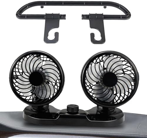 Ventilador de coche, ventilador doble para coche - AC portátil para coche sin ruido, ventilador de asiento de coche, ventilador de asiento trasero, giratorio de 360°, 2 velocidades para barco