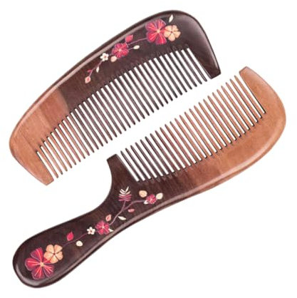 MUSISALY 2pièces Peigne Bois Anti-statique Avec Relief Fleurs Peigne De Massage Du Chevelu Pour Femmes Et Filles Parfait Pour Salon Sorties Couleur Café