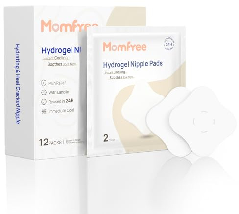 Hydrogel Soothing Gel Pads for Breastfeeding: Breast Pads Reusable for Instant Pain Relief | Provides Cooling Effect | Healing Nipples - 12 Packs(24 Count)