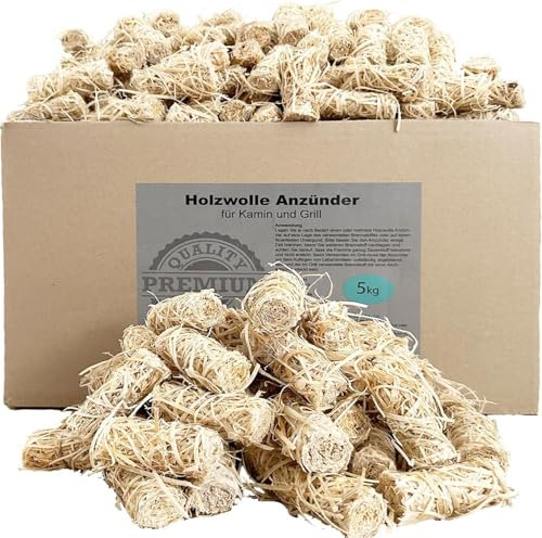 Samore Bio-Kaminanzünder und Grillanzünder aus Holzwolle inkl. XXL Powerstick, in pflanzlichem Wachs | Kohleanzünder | Wachsanzünder | Anzündwolle | Anzündhilfe ohne Rückstände (5,0 kg (ca. 400 STK))