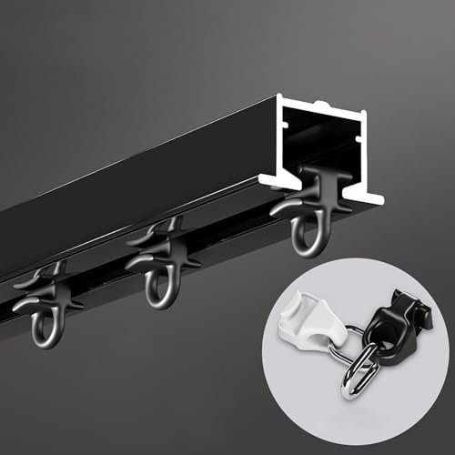 HZSCL Unsichtbare Vorhangstangen, An Der Decke Montierte Vorhangschienen, Verstecktes Gardinenschiene-Set Aus Aluminium, Für Schlafzimmer/Fenster/RV(Black,2.30m/7.5ft)