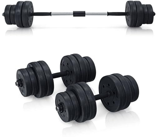 RELAX4LIFE 2 in 1 Set di Manubri 30 kg, inclusi 16 Dischi e Tubi di Collegamento, Pesi Intercambiabili (8 x 2,5 kg / 8 x 1,25 kg), per la Palestra, Ufficio e a Casa