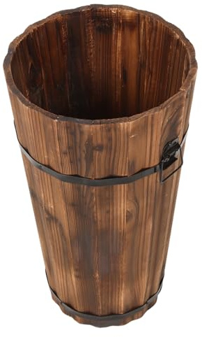 Zerodeko Farmhouse Style Wooden Umbrella Stand for Outdoor and Indoor Use, Storage Organizer for Umbrellas and Canes, for Entrance or Hallway with Sturdy Carbonized Wood Material