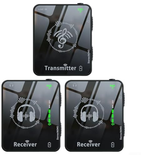 Klares und verzerrungsfreies Audio, 2 4 GHz kabelloses Kopfhörer-Monitorsystem, Unterstützung für mehrere Geräte (1 Tran 2 Empfänger)