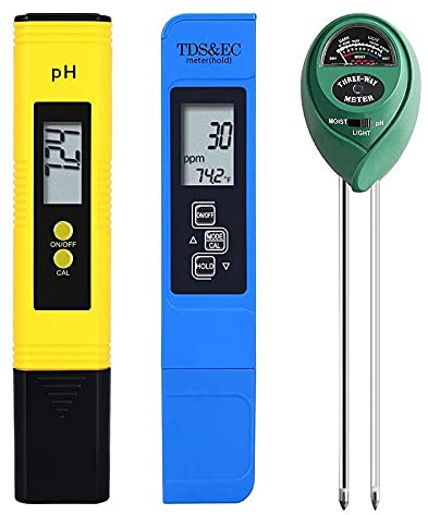 QUAEDE Paquet De 3 PH-MèTres TDS PPM Et 3 En 1 Testeur De PH Du Sol PH/EC Kit NuméRique Pour, Le Jardin, La Pelouse, La Ferme