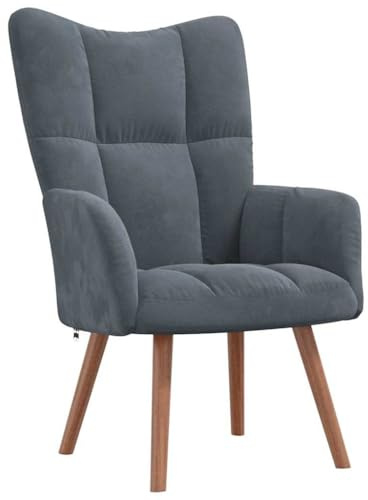 Willwood Ohrensessel Sessel Wohnzimmersessel Polstersessel Loungesessel Ohrensessel mit Holzbeinen Dunkelgrau Samt
