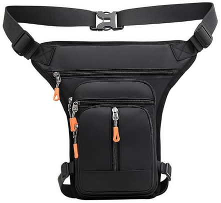 LEKEFETO Sac de jambe de moto avec sangle de jambe amovible, sac de jambe avec 5 poches, poche de jambe réglable pour homme et femme pour la randonnée, le camping, l'escalade, la course, le sport