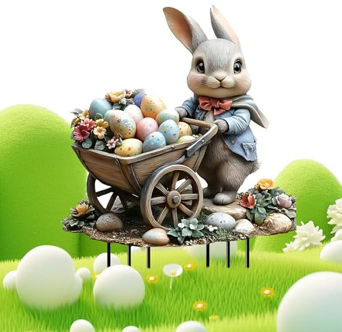 Jadyon Gartenstecker Osterhasen Zum Stecken, Osterdeko Outdoor, Garden Ostern Gartenstecker Osterdeko, Vintage Osterhase Osterei Gartenschilder, Garten Stecker FrüHling Deko Ostern Hase Wetterfest