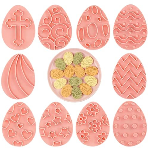 OUDQFCJ Set di formine per biscotti pasquali, 10 pezzi, 3D set di timbri per uova di Pasqua, in plastica, per pasticceria pasquale fai da te, stampi pasquali per bambini