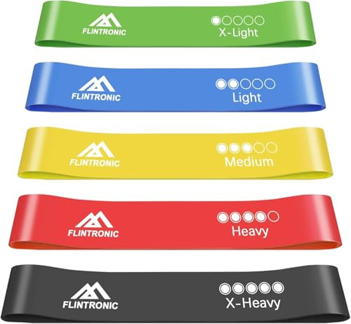 Flintronic Resistance Bands Set of 5, Resistance Bands with 5 Different Resistance Levels, Fitness Exercise Loop Bands for Yoga, Pilates, Muscle Building, Gym Fitness Equipment, Gym Accessories