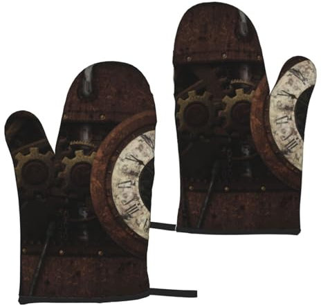 Divertente e sorprendente modello Steampunk di ingranaggi, Guanti da cucina Guanti da forno antiscivolo, Guanti da forno resistenti al calore Un paio