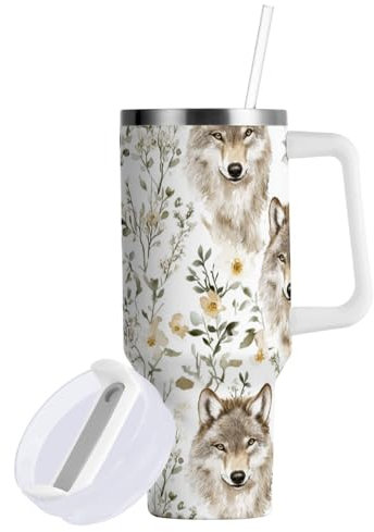 FRODOTGV Aesthetic Wolfs - Vaso aislado al vacío con tapa y pajita, botella de agua de viaje de 887 ml, reutilizable, taza de viaje para café caliente, para agua, té helado o café