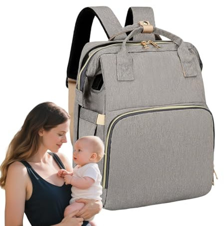 Sac à dos porte-couches, sac de changement de bébé imperméable, design léger avec accessoires polyvalents pour hôpital de voiture avion et activités de plein air, gris, riferimento alla