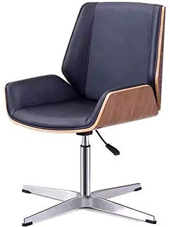 Bugholz-Drehsessel mit mittlerer Rückenlehne, verstellbar, PU-Leder, für Zuhause und Konferenzen, stilvollesgefarbenes Schreibtischmöbel mit niedriger Rückenlehne (Schwarze niedrige Rückenlehne,