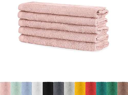 BaSaTex - Set di asciugamani per ospiti, confezione da 5 pezzi, asciugamani in spugna con passante in morbido cotone, 30 x 50 cm, con certificazione Öko-Tex Standard 100, rosa antico