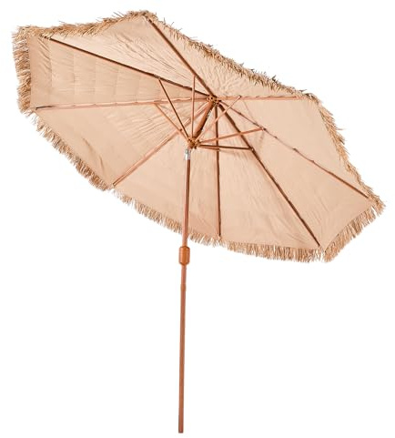 VEVOR Sombrilla de Paja de PP 2,7 m, Sombrilla Tiki Inclinable con 8 Varillas Metálicas, Parasol Hawaiano Portátil y Plegable para Protección Solar, para Playa, Terraza, Jardín, Piscina, Patio