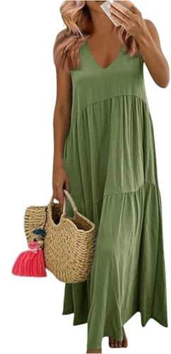 AMDOLE Summer Dresses for Women UK Causal Women's Summer Maxi Dresses V Neck Long Maxi Sundress Sleeveless Vacation Dress with Pockets Ladies Holidays Beach Clothes